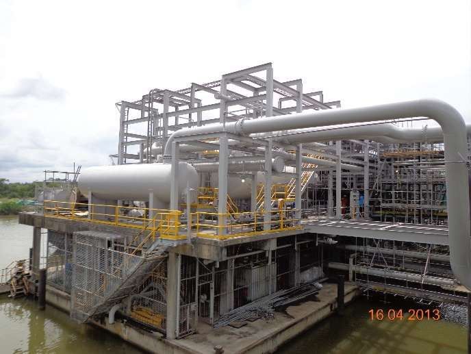 Process skids, pipe racks and access steelwork during construction
